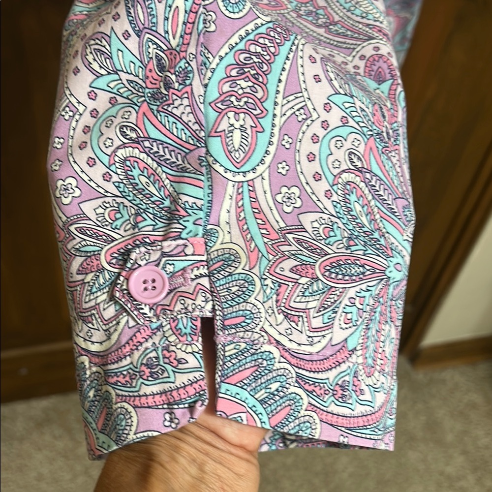 Talbots Perfect Crop Style Colorful Purple Paisley Print Ankle Pants Size 14 - Picture 7 of 8